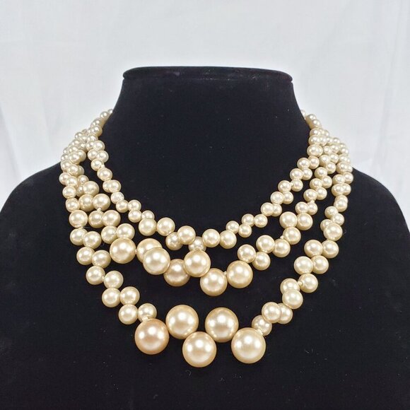 VTG Lia Sophia Necklace Rosedust Multi-Strand Champagne Faux Pearl Necklace - Picture 1 of 10
